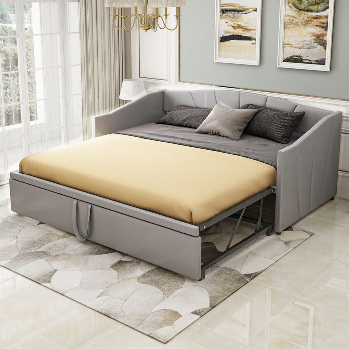 Canapé-Lit avec Lit Gigogne Banquette Lit avec Sommier 90/180x200 cm pour Adulte et AdoVelours Doux Peau Gris