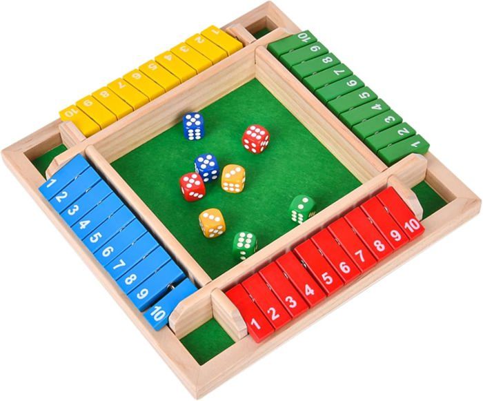 Shut The Box 4 Joueurs -Jeu De Société En Bois Classique-Jeu De Dés-Jeu