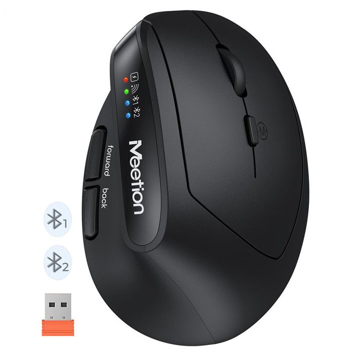 Souris Ergonomique Sans Fil Souris Verticale Rechargeable Bluetooth 2400 DPI pour Windows/Mac/Ordinateur Portable/PC Noir