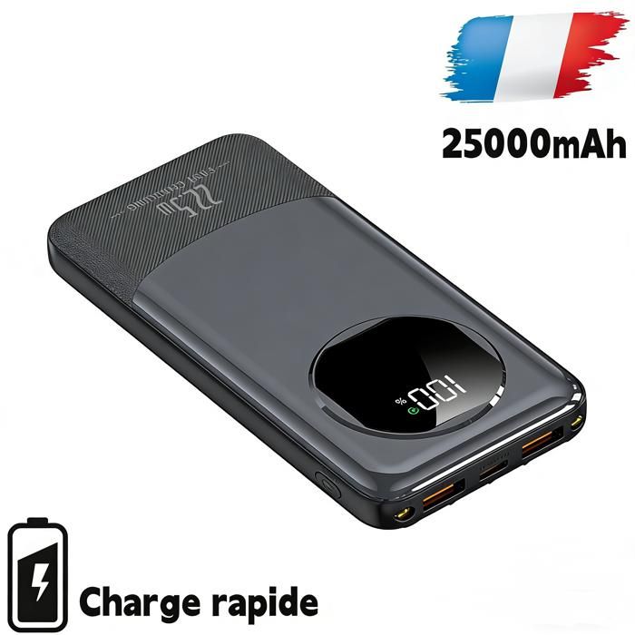 Weuiortn®25000mAh 22.5W Charge Rapide Batterie Externe Power Bank avec 4 lignes données convient tous les téléphones mobiles