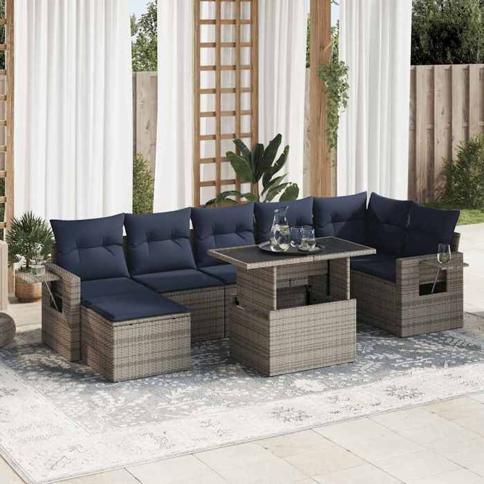vidaXL Salon de jardin avec coussins 8 pcs résine tressée acacia