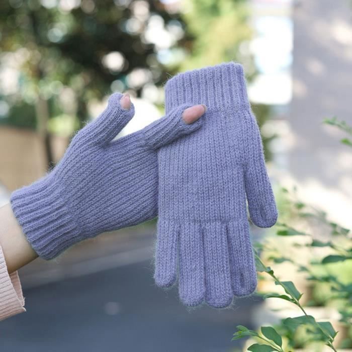Gants A Ecran Tactile De Couleur Unie Pour Femmes - Gants Thermiques Tricotes Epaissi - Gants Pour Femmes Hiver Multicolor#M