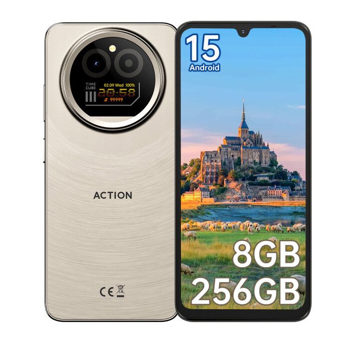 Smartphone Pas Cher IIIF150 Action A5 Pro - Android 15 - 8Go (3+5) RAM /256Go ROM - HD+ 6.88 - 5100mAh - 16MP - 4G Double SIM - Or