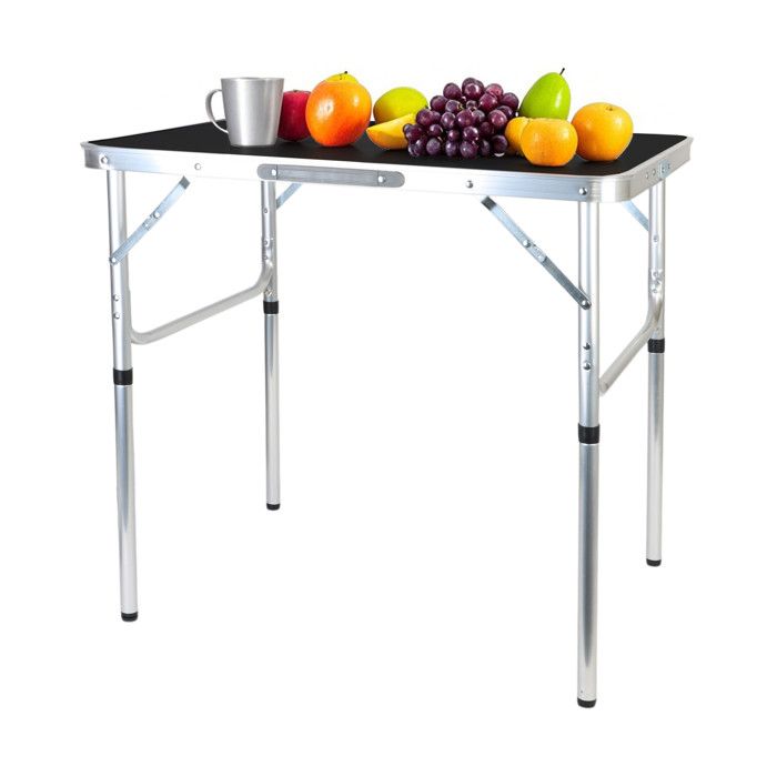 PORTAL Table de camping pliable avec pieds réglables en hauteur de 120 cm, portable, pliable, en aluminium, légère, pour plage, pêche, jardin, barbecue
