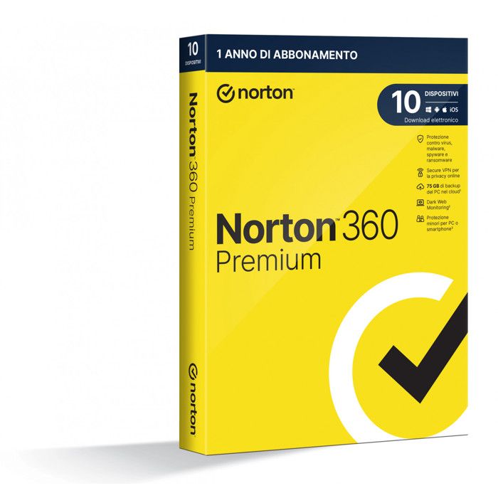 Licenza Sicurezza Internet Norton Norton 360 Premium 2025 - Licenza 10 Dispositivi 1 Anno, VPN E 75 GB Cloud - Consegna UK/UE Antivirus 10 Dispositivi 1 Anno