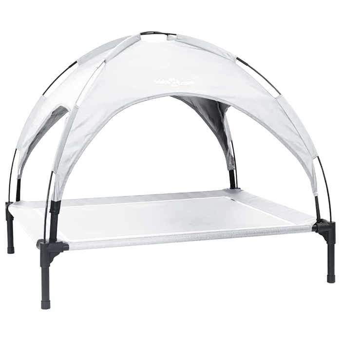 Réduction - Lit surélevé pour chien VIDAXL charge maximale : 50 kg avec toit amovible gris argenté XL en acier @28828
