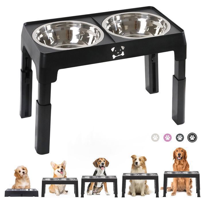 Comparer les prix de Gamelle Chien Surélevées - Gamelle pour chien - 5 Hauteurs Ajustables - 2 Bols en Acier Inoxydable de 12L Pliable Antidérapant