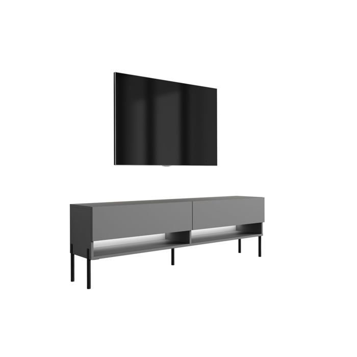 Meuble TV : Anthracite pieds droits noirs LED blanche 170 × 32 × 52 cm