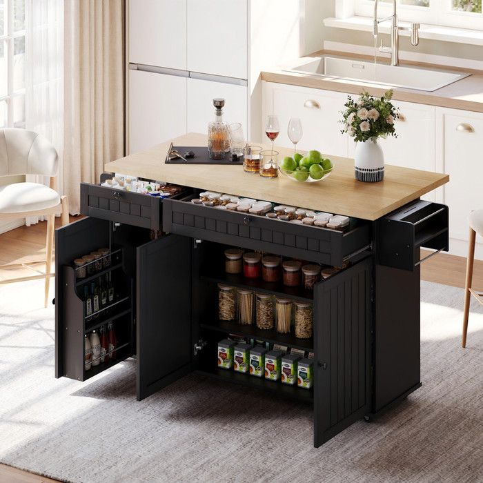 Buffet bas 137x89.5x45 cm avec roulettes et tiroirs Buffet de cuisine avec placard et étagère Buffet salle a manger en noir