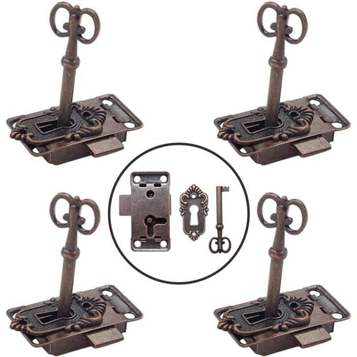 4 Pièces Serrure Antique et Clé Serrure de Porte de Placard Vintage Classique Serrure Meubles DéCoratifs pour BoîTes aux Lettres