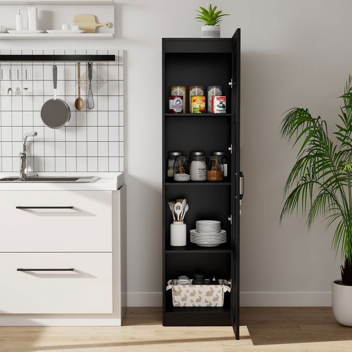 GIANTEX Buffet de Cuisine avec 4 Étagères et Porte Meuble de Salle de Bain Autoportant pour Cuisine Salon 37 5x40x150cm Noir