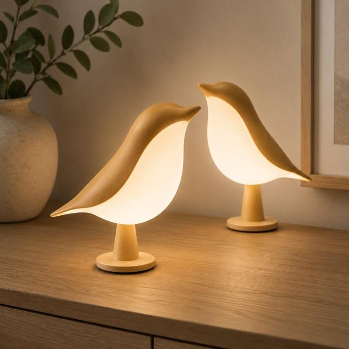 Lot de 2 Lampes de Nuit Tactiles Oiseau - LED - 6W 3 Couleurs Ajustables - ABS+PC - Autonomie 8-10h - Blanc