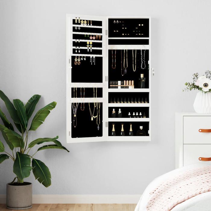 Armoire à bijoux avec miroir - vidaXL - Blanc - 37 5x10x106 cm - Bois dingénierie - Miroir pleine longueur
