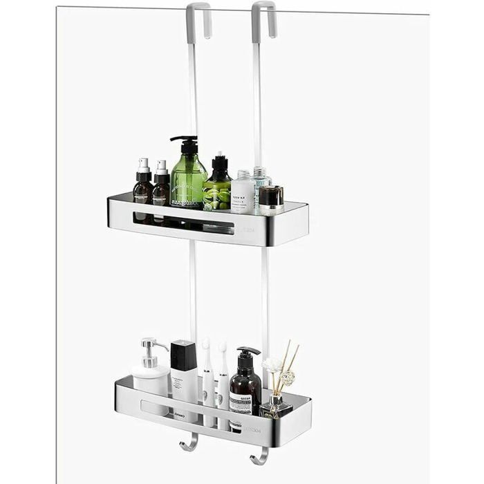 Étagère de Douche en Aluminium Extra Large Suspendue sans Perçage Avec Crochets pour Salle de Bain et Cuisine.