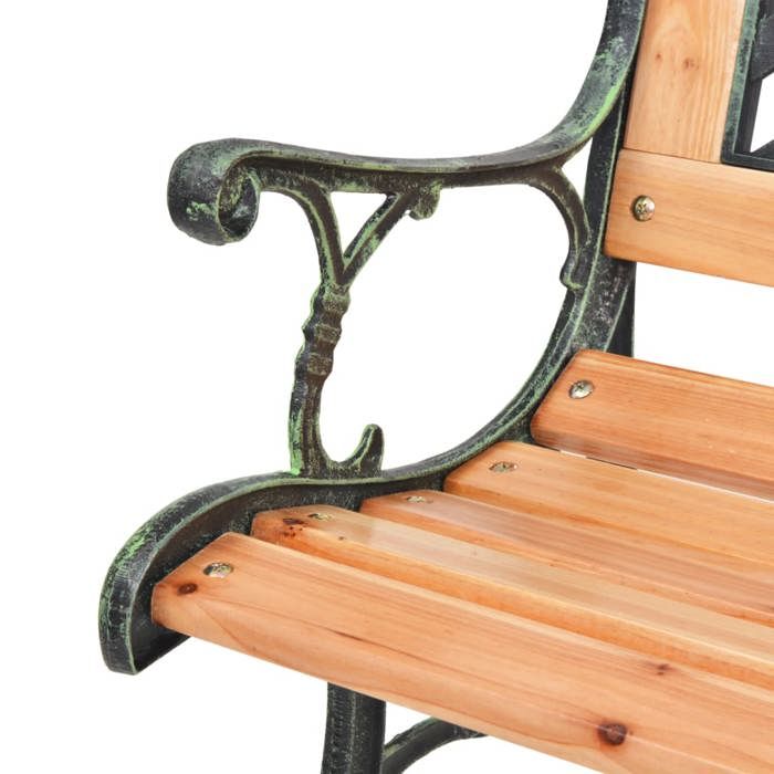 Banc de jardin en bois - WIENS - 122x51x73 cm - Brun - Bois et fer forgé - Dossier en PVC - Usage extérieur