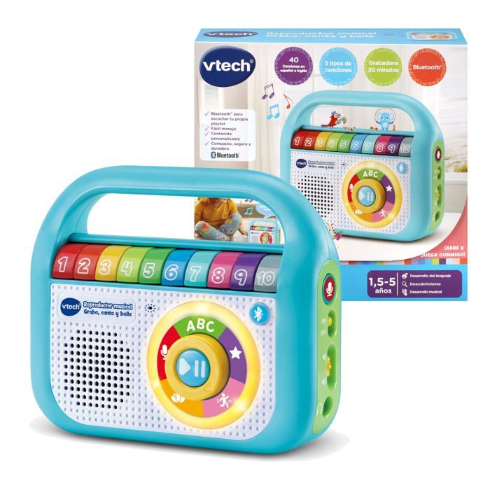 Lecteur de musique éducatif - VTech - Version espagnole - Bluetooth - 40 chansons en anglais et espagnol Lecteur de musique éducatif - VTech - Version espagnole - Bluetooth - 40 chansons en anglais et espagnol