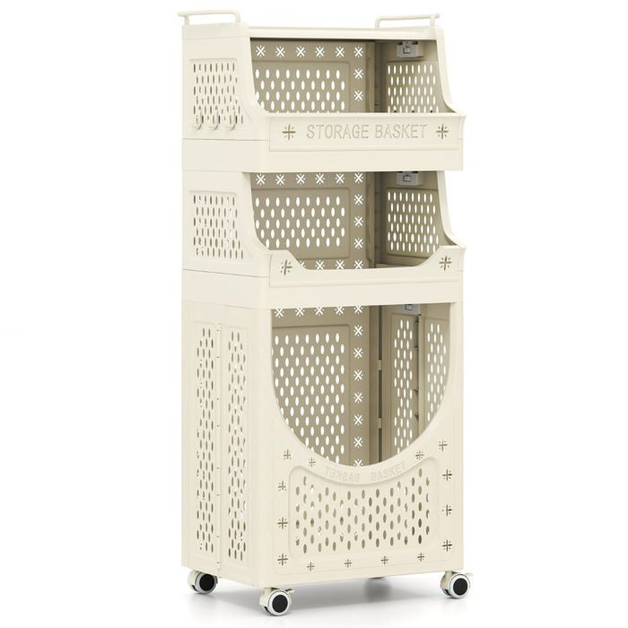Chariot à linge - HELLOSHOP26 - 40 x 30 x 100 cm - 4 niveaux - 6 crochets suspendus - Panier 40 L