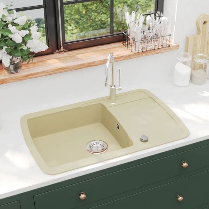 BURKE@ Beige Évier de cuisine Granit Seul lavabo Beige 20.68 kg Haute qualité A846