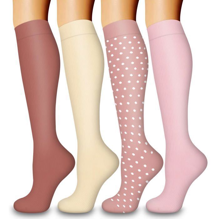 Quatre paires – Chaussettes de compression pour hommes et femmes idéales pour les infirmières et les athlètes.