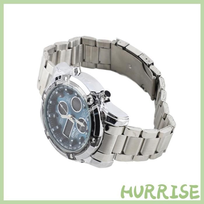 Garosa Montre pour hommes Montre de mode tendance multifonctionnelle trois fois grand cadran montres montre Argenté et bleu