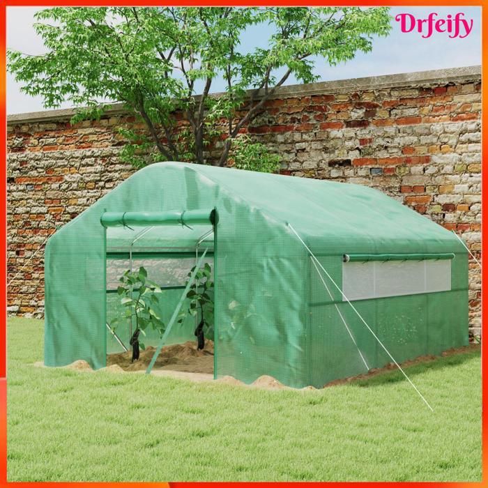 Serre tunnel de jardin - AKOZON - 10564 - 4 x 3 x 2 m - Porte enroulable - Grandes fenêtres en maille