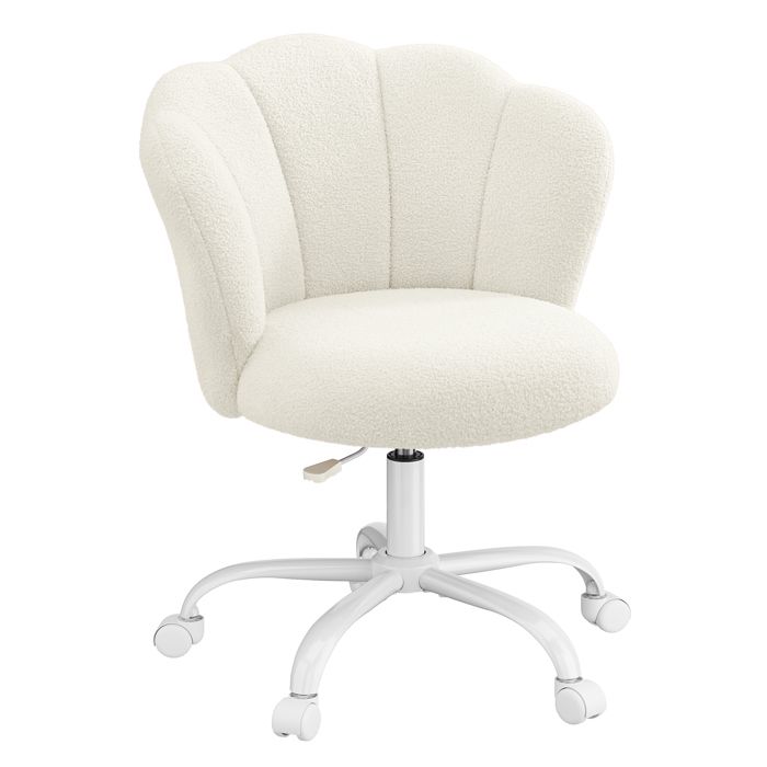 Chaise de bureau Pivotant Réglable Chaise de Maquillage Rembourrée Dossier Pétale pour Chambre Salon Blanc