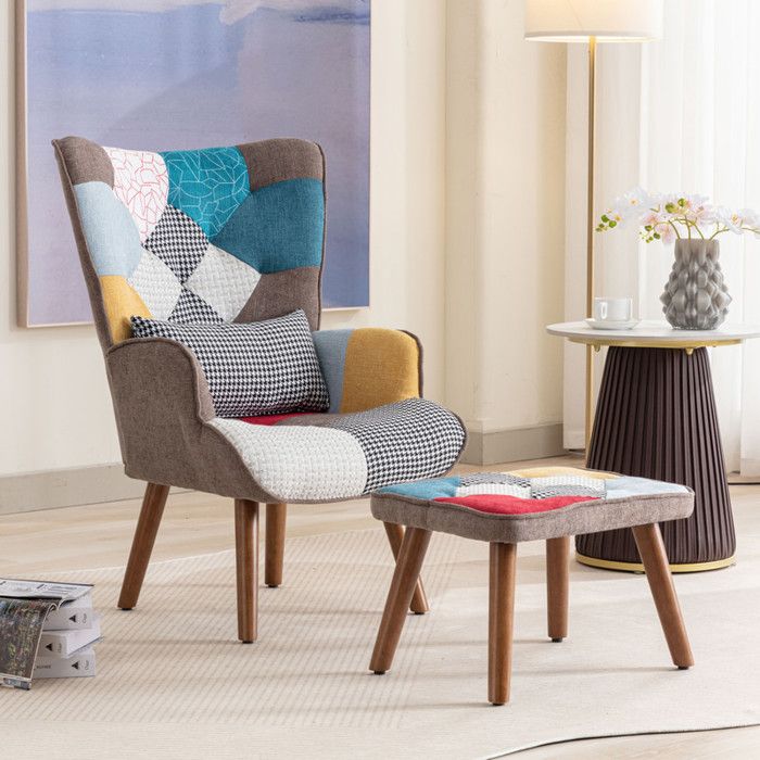 Chaise de loisirs avec repose-pieds - Coloré - 69x95 5x51 cm - Coussin confortable - Repose-pieds assorti