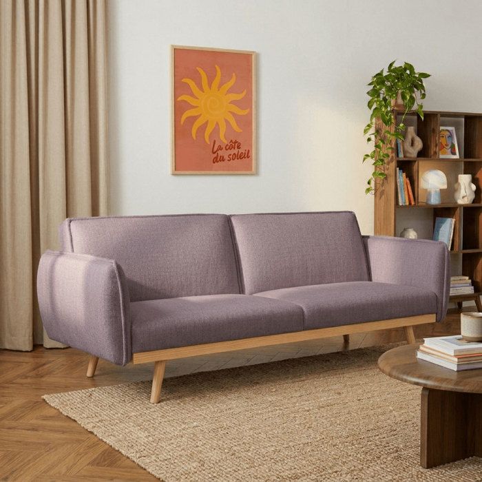 Canapé droit convertible VESTA 3 places tissu mauve - Violet