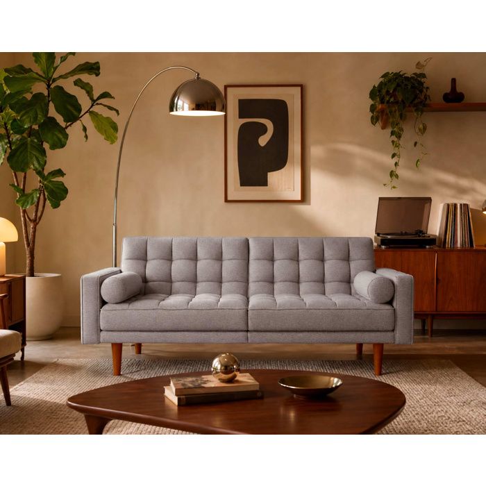Suzanne - Banquette 2 places convertible clic-clac en tissu texturé - Gris clair Suzanne - Banquette 2 places convertible clic-clac en tissu texturé - Gris clair