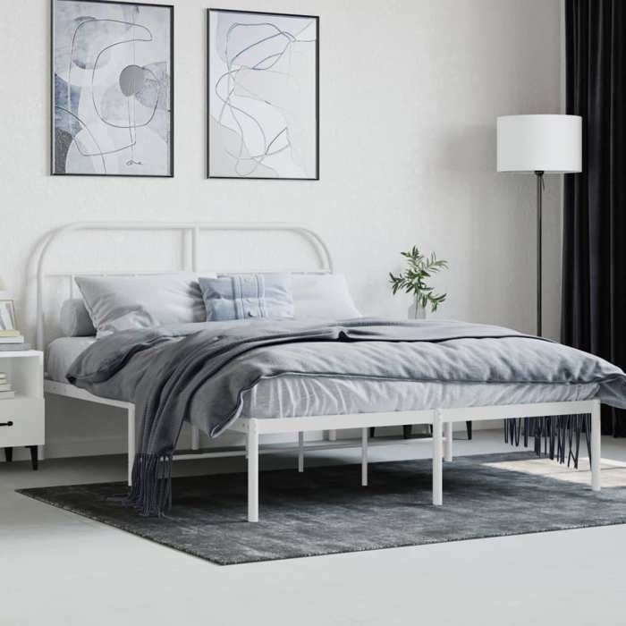 RUIG - TOP Meuble de Couchage - SWEETY - Cadre de lit métal Double - cadre solide - sans matelas - et tête de lit blanc 140x190cm 73