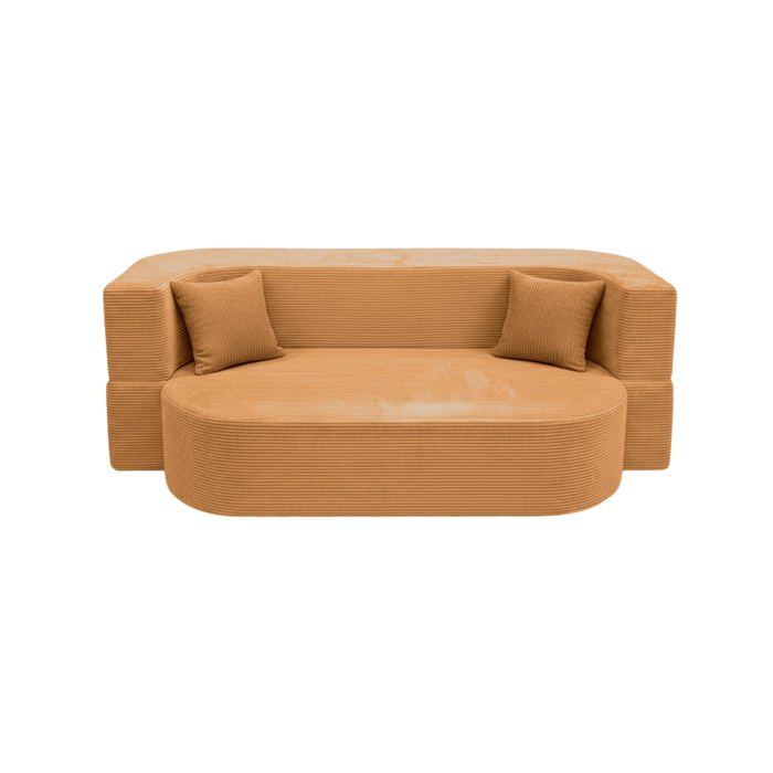 VENEDA - Canapé droit convertible velours côtelé 3 places Moutarde VENEDA - Canapé droit convertible velours côtelé 3 places Moutarde