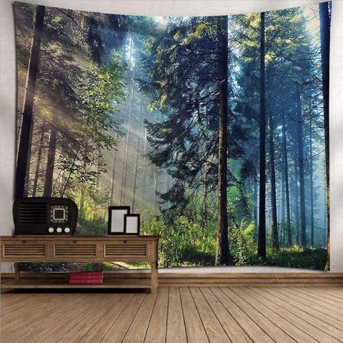 Tapisserie Murales Tapisserie Tenture Murale Nature Paysage Arbres Forêt De Pin Nordique De 150 x 100 cm