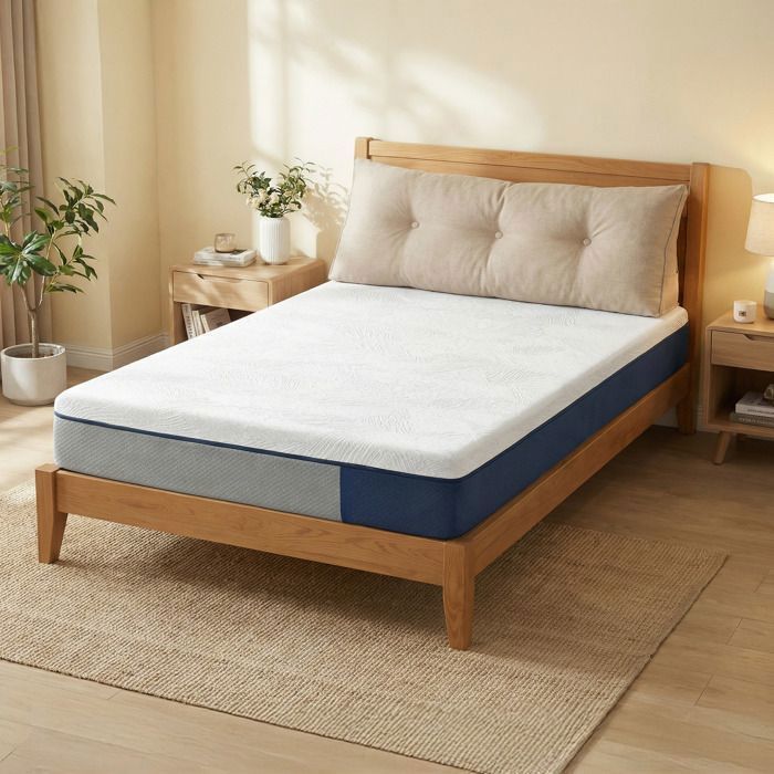 Matelas 140 x 190 cm Mousse Mémoire de Forme Gel Matelas Soutien 7 Zones Housse Lavable Chambre Bleu
