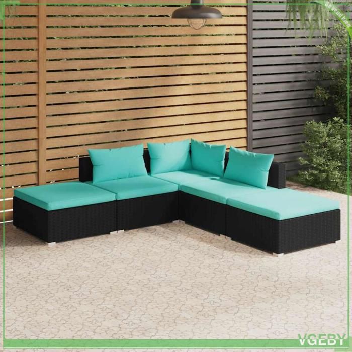 Salon de jardin 5 pcs - FAFEICY - 3101609 - Résine tressée - Design modulaire - Coussins déhoussables