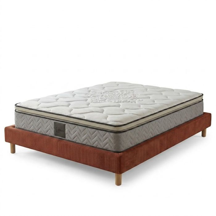 Ensemble literie - SAMPUR - Terra Cotta - 160x200 cm - Velours côtelé - Matelas mémoire de forme 21 cm