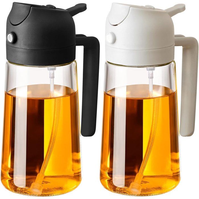 Spray Huile et Vinaigre 2 x 450 ml Flacons en Verre 2 en 1 Pulvérisateur et Verseur Cuisine Airfryer Salade BBQ