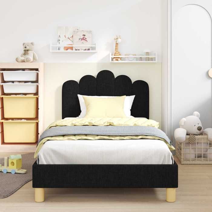 Lit 1 place - 90 x 190 cm - Noir - vidaXL - Cadre de lit pour enfants avec tête de lit - Cadre de lit - moderne - pour enfants 21143