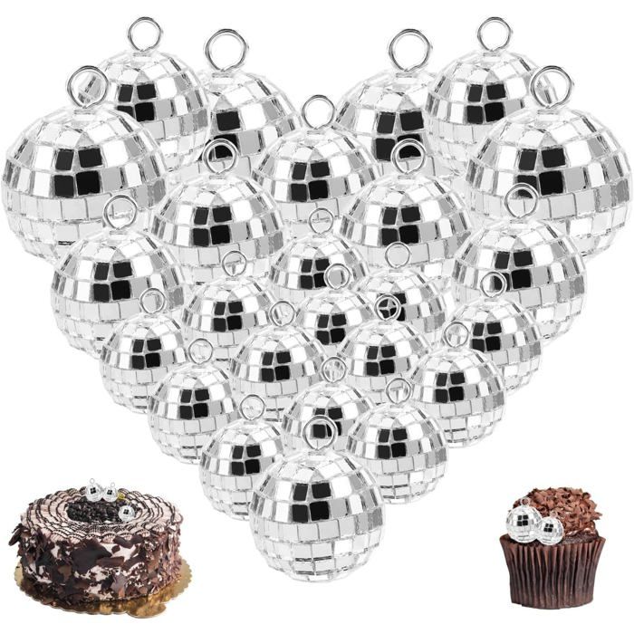 Boules disco décoratives  - 32 pièces - Argent - Finition miroir - 12 x 2 cm 8 x 3 cm 4 x 4 cm