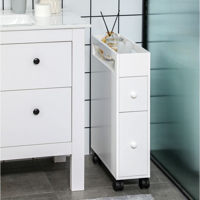 Meuble De Salle De Bain Blanc Desserte Sur Roulettes FloraGrace Pour Salle De Bain Avec 2 Tiroirs 16x49 5x66cm