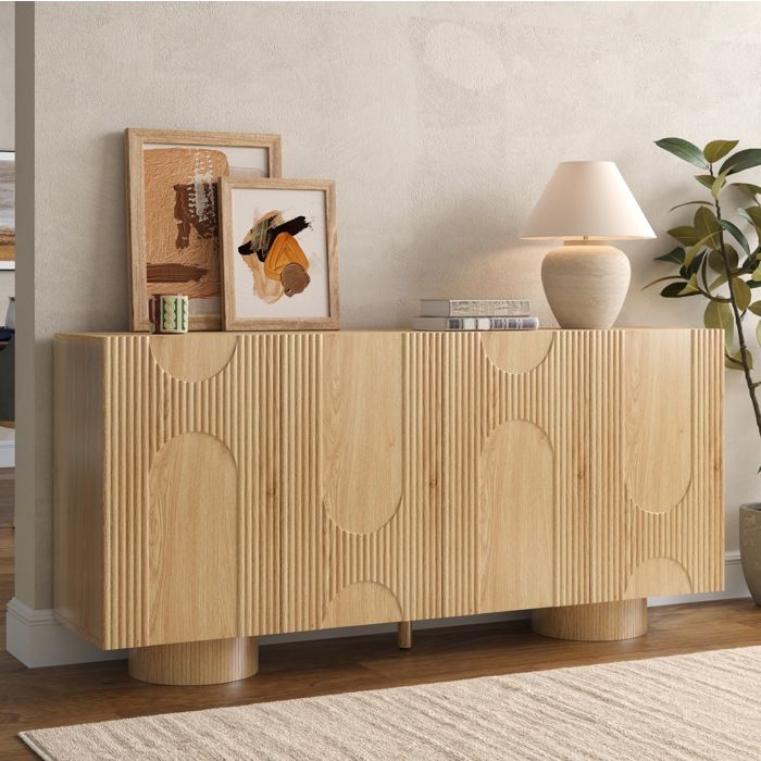 WUVRIE Meuble à chaussures ou buffet 4 portes 160 cm étagères réglables décor bois naturel