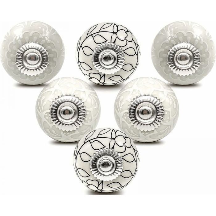 6pcs Boutons meuble céramique - Style vintage shabby chic Inclus matériel de montage - Meubles et tiroirs - Blanc