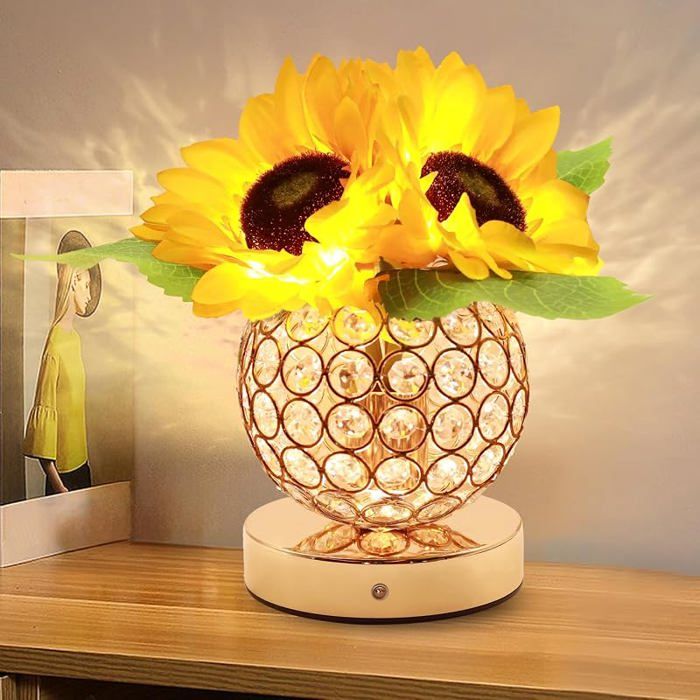 Lampe tactile en forme de tournesol cadeau anniversaire pour femme mpe de table sans fil 3 couleurs Yellow Sunflow LAMPE DECORATIVE