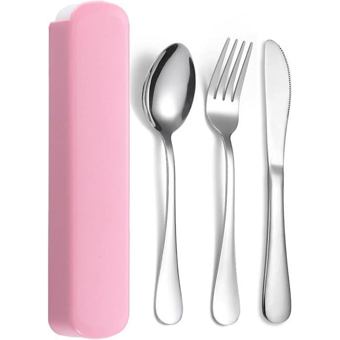 Couverts camping 3 sets inox lunch box lave-vaisselle rose ENSEMBLE USTENSILES