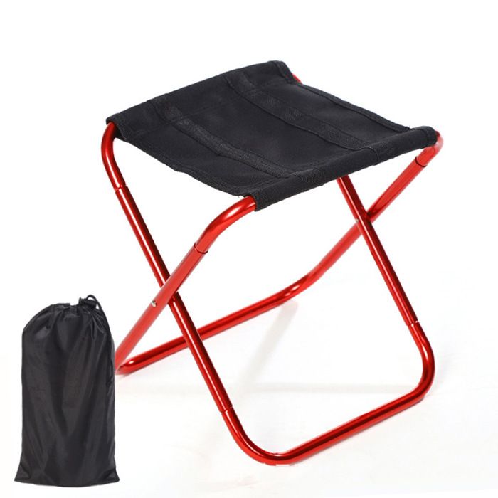Tabouret pliant portable - PZCC - 24 x 22 x 26 cm - Aluminium & tissu Oxford - Pliable - Rouge