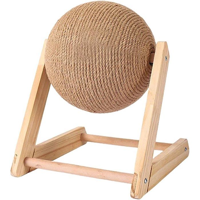 20cm Jouet pour Chat à Boule à gratter grattoir à Chat en Bois Massif Base en Bois Stable et Boule à Rouler Corde de sisal Chats