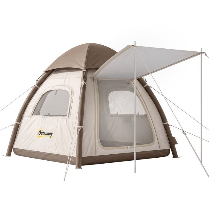 YWJ Tente Camping Gonflable Moustiquaire Vestibule Pompe 3-4 Personnes UPF30+ Sac Montage Rapide Étanche