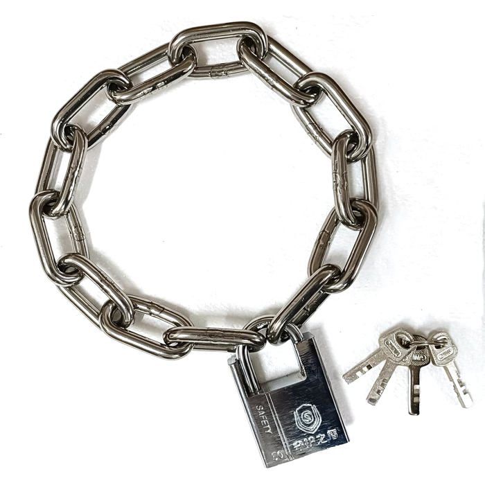 Chaîne Antivol Sécurisée en Acier Inoxydable(8mmx50cm)avec Cadenas Blindé 50mm et 4 Clés-Pour Vélo Moto Scooter Garage Portail