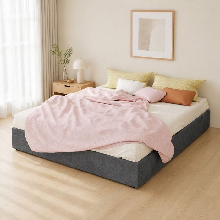 Lit coffre 160x200 cm gris en velours hollandais cadre de lit moderne minimaliste vérins à gaz sans tête de lit JOINERY
