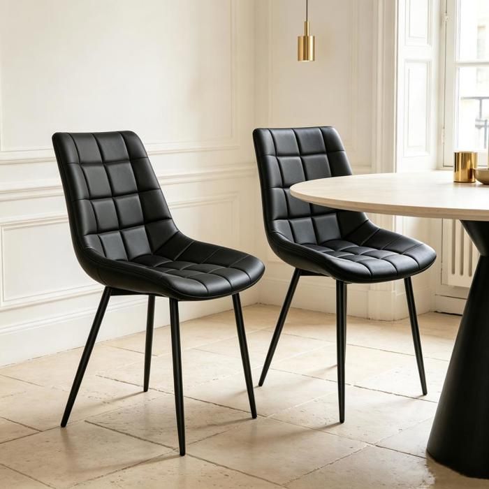 PIPIPOXER Lot de 2 Chaises de Salle à Manger Noires Chaise Rembourrée en Simili‑Cuir avec Pieds Métalliques pour Cuisine Maison