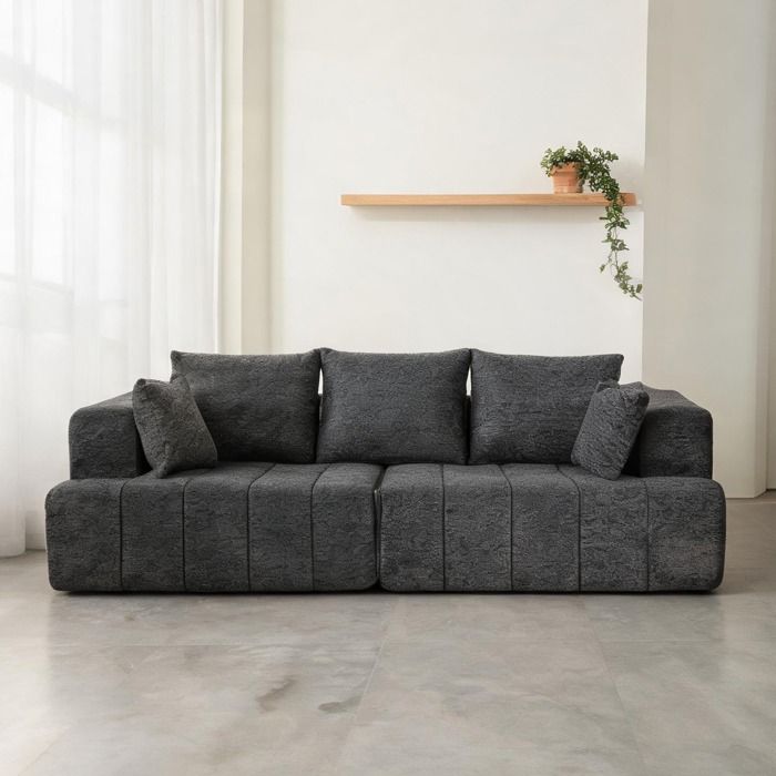 Assise effet nuage pour canapé 3 places en chenille grise 248 x 104 x 87 cm - Gris Chenille (100 polyester) 248 x 104 x 87
